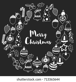 Christmas pattern Christmas decoration on blackboard Vector xmas New year celebration background