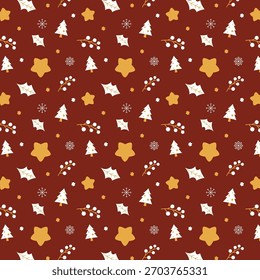 Christmas pattern. Christmas decoration pattern on red background. Design for textiles, wrapping paper. Vector illustration.