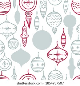 Christmas pattern with Christmas decorations. Christmas tree toys. Vector image, clipart, editable details. For backgrounds, packaging, textile and various other designs.