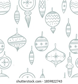 Christmas pattern with Christmas decorations. Christmas tree toys. Vector image, clipart, editable details. For backgrounds, packaging, textile and various other designs.