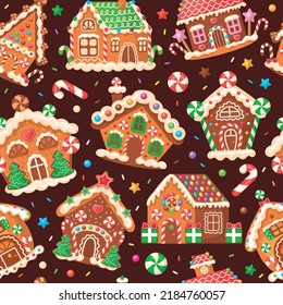 Christmas pattern. Decorative gingerbread sweet xmas delicious products illustrations for textile design projects recent vector cartoon templates