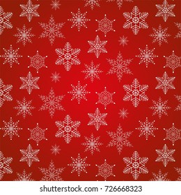 Christmas pattern with decorative snowflake on red background. Vector illustration	