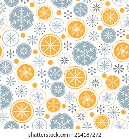 Christmas pattern with decorative snowflakes on white background.