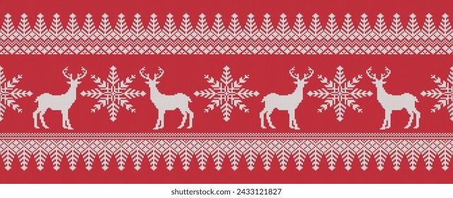 Christmas pattern Deer and Snowflake border design. Vector illustration
