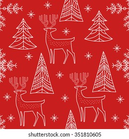 
Christmas pattern with deers .The reindeer , snowflakes , tree .