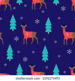 Christmas pattern with deers. Vector illustration.