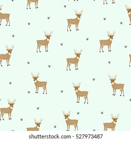 Christmas pattern with deers. Vector texture for gift packaging, invitation card, cover, wallpaper, scrapbook, textile, holiday decor.