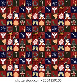 Christmas pattern design - 16 illustrations with the warm colors of the Christmas holiday