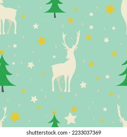 Christmas pattern for design with reindeer and fir trees