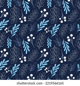 Christmas pattern design. Vector seamless background with plants and berries. Winter textile design