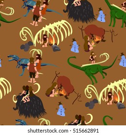  Christmas pattern with dinosaurs and primitive people.