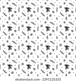 Christmas pattern in doodle style. dark line on a white background. Vector illustration.