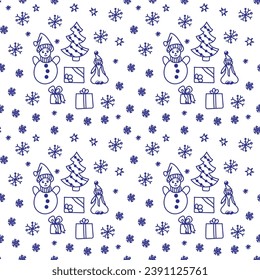 Christmas pattern in doodle style. dark line on a white background. Vector illustration.
