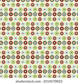 Christmas pattern with dots with stars. Creative background with circles in red and green colors. 