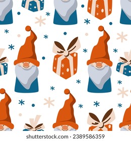 christmas pattern with dwarves with gifts vector picture