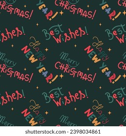 The Christmas pattern with elements like Christmas trees, gifts, stars, snowflakes, and ornaments. The hand-drawn elements. Seamless pattern making it perfect for wrapping paper, 