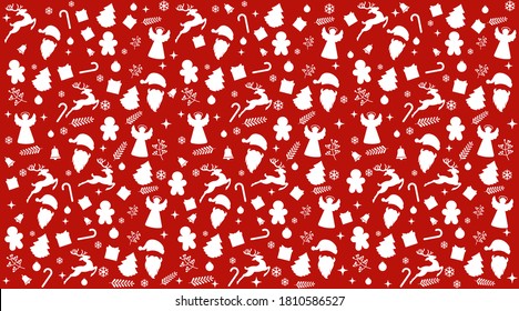 christmas pattern elements on red background