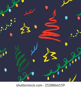 Christmas pattern with fairy light. Hand draw with texture in new light style