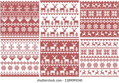 Christmas pattern featuring deer, snowflakes and many other patterns. Seamless vector image as background, for your holiday.