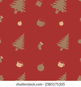 Christmas pattern for festive decoration. Gift wrapping paper. Flat vector illustration.