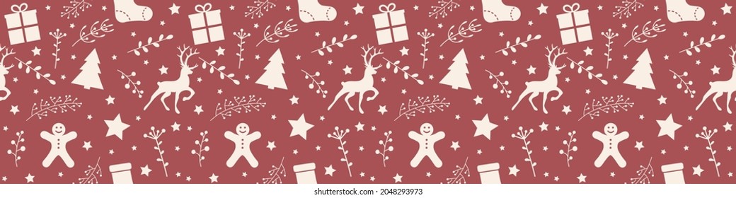 Patrón navideño con decoraciones festivas. Cabecera panorámica. Vector