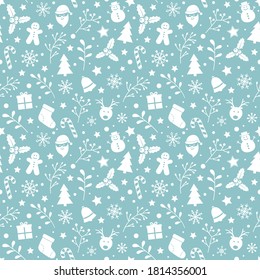 Christmas pattern with festive icons. Xmas wrapping paper. Vector