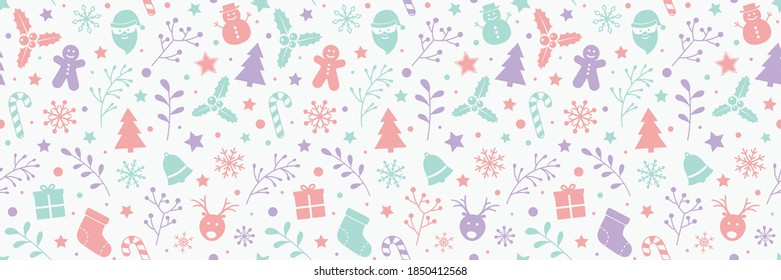 Christmas pattern with festive icons. Xmas wrapping paper. Vector
