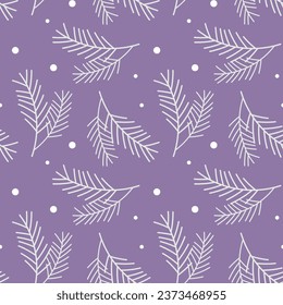 Christmas pattern with fir juniper branches on violet background.