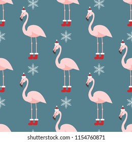 Christmas Pattern With Flamingo. Design For Fabric, Wallpaper, Textile And Decor.