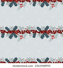 Christmas pattern with christmas flowers, snowflakes on a blue background. Seamless background perfect for use in textiles, wallpapers, and festive decorations.