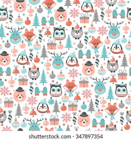 Patrón navideño con animales forestales para diseño de bebé