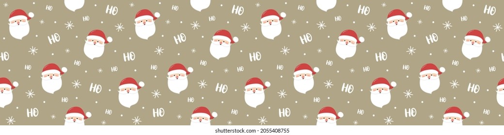 Christmas pattern with funny Santa Claus. Panoramic header. Vector