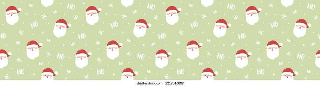 Christmas pattern with funny Santa Claus. Panoramic header. Vector