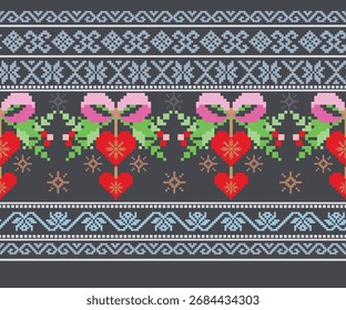 Weihnachtsmuster in geometrischen Formen, nahtlos horizontal, für Dekoration, Hintergrund, Stoff, Tapete, Kleidung.
