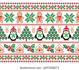 Padrão de Natal em formas geométricas, horizontal sem costura, projetado para fundo, decoração, tecido, roupas.