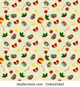 Christmas pattern with  gift box,holly,star,ball  background,vector colorful template for greetings card.