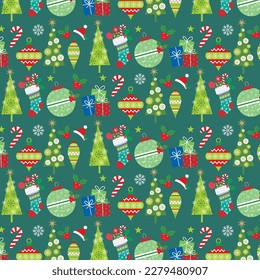 Christmas pattern for gift wrap with christmas ornaments
