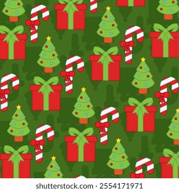 Christmas pattern with gifts and candy canes Vector