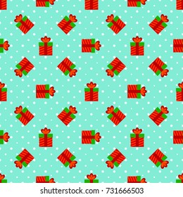 Christmas pattern with gifts on background of stars.