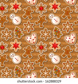 Christmas pattern with gingerbread cookies