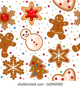 Christmas pattern with gingerbread cookies