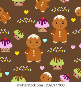 Christmas pattern with gingerbread cookies