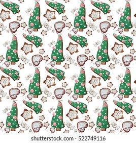 Christmas pattern with gingerbread cookies.