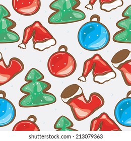 Christmas pattern with gingerbread cookies. Bright christmas wallpaper.