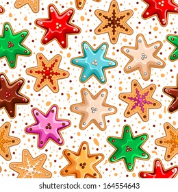 Christmas pattern with gingerbread cookies in a star form