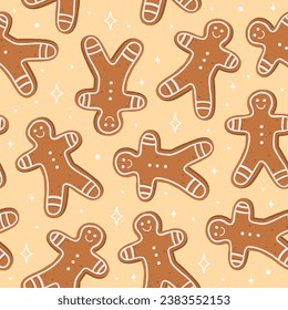 Christmas pattern with a gingerbread man cookie. New Year decor. Perfect for wrapping paper. Vector.