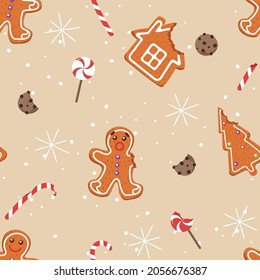 Christmas pattern. Gingerbread man. For fabric, wrapping paper and other decoration. Vector illustration