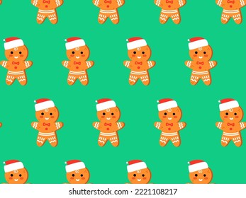 Christmas pattern of a gingerbread man with icing in a santa hat	