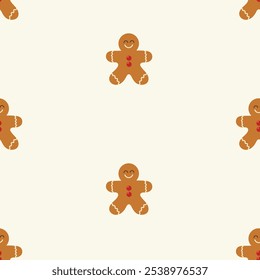 Christmas pattern with gingerbread man on a light background. Seamless background perfect for use in textiles, wallpapers, and festive decorations.