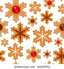 Christmas pattern with gingerbread snowflakes